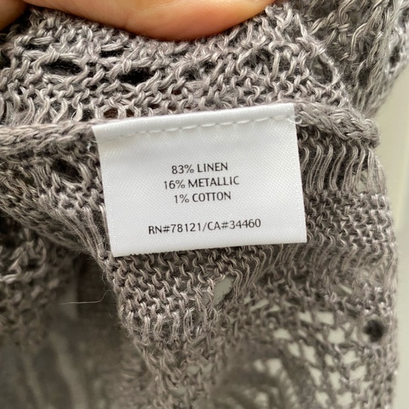 Eileen Fisher Precious Metal Open Texture Linen Silver V Neck S/S Top XS - Picture 7 of 11